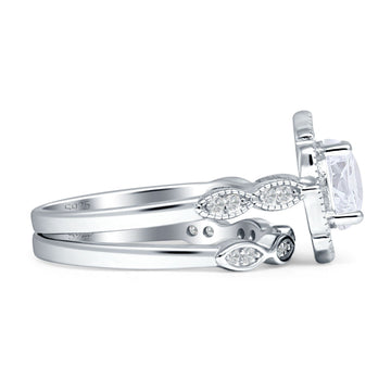 Two Piece Round Halo Floral Ring Cubic Zirconia 925 Sterling Silver Wholesale